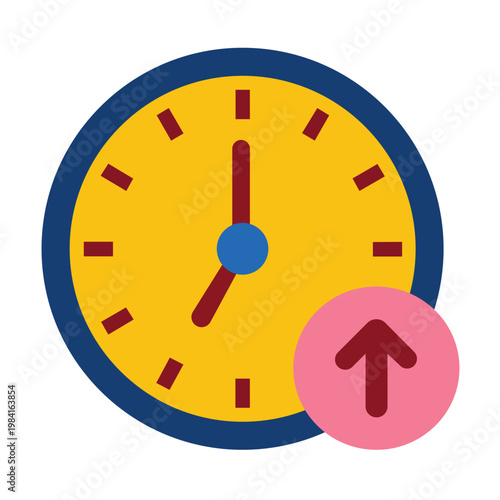 Time's Forward: The clock with arrow up symbolizes the concept of time advancing or moving forward, which represents a sense of progress, development, and growth.