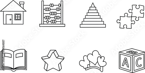 Educational baby toy outline icon collection