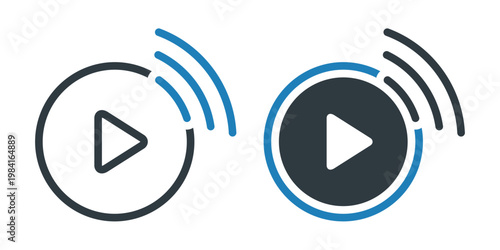 Video Streaming Icon with Wireless Signal and Play Button. Online Media Broadcast. Vector Illustration