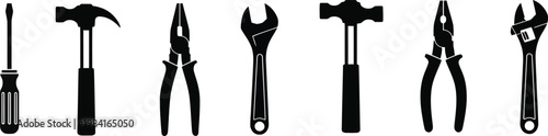 Hand tool construction silhouette vector set