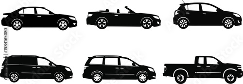 Car vehicle transport silhouette vector set