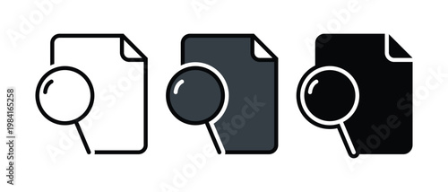 Document Find Icon with Magnifying Glass Symbol. File Lookup Sign. Vector Illustration