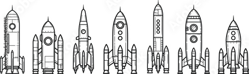 Space rocket ship line icon collection vector 
