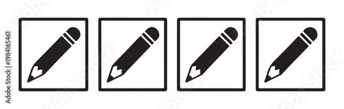 Collection of four identical black outline square icons each containing a sharpened pencil.
