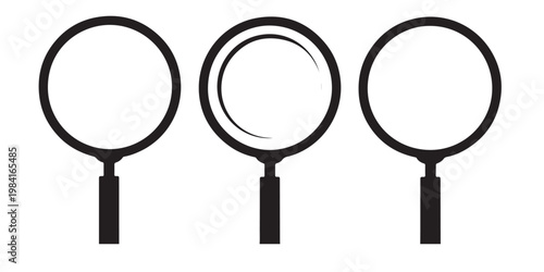 Magnifying glass icons different styles outline black solid search analyze discover examine find inspect tool hand held object.