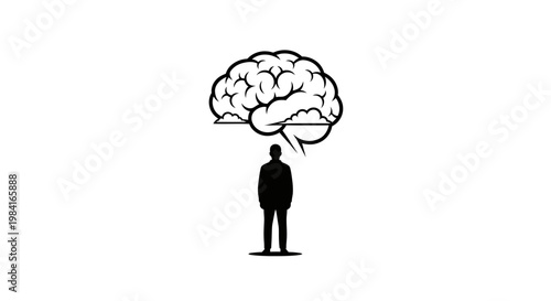 Man thinking with a brain above head.
