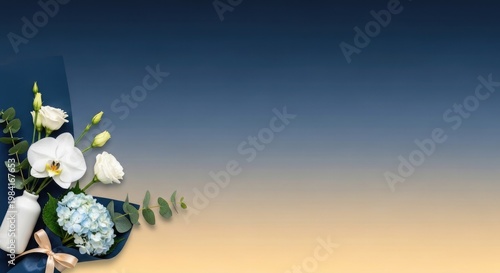 Elegant floral arrangement with orchids against a gradient background