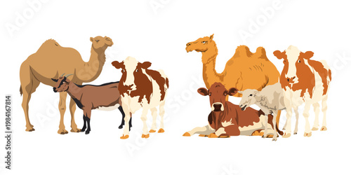 Illustration of Sacrificial Animals for Eid al-Adha Set