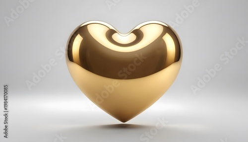 Abstract gold heart with organic fluid shapes and high gloss metallic reflection on light background