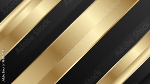 Elegant black and gold diagonal stripes background, modern premium backdrop for wallpaper, certificate, award, invitation, branding banner, web template, and landing page