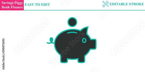 Savings piggy bank finance icon with coin falling into slot flat design vector illustration for banking and money saving concepts.