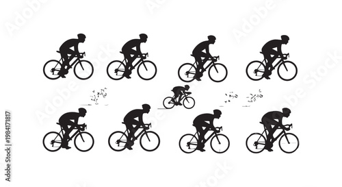 Cyclists racing on bicycles, athletes in motion, sports activity, energetic ride, professional competition, isolated on white.