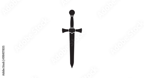 Sword icon, medieval weapon symbol, sharp blade and hilt, historical object illustration, isolated on white background, vector art.