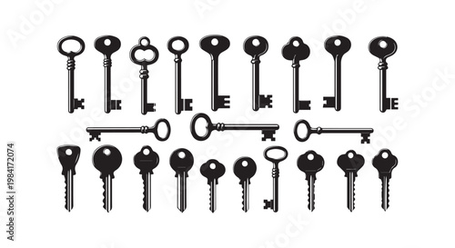 Collection of various vintage and modern keys, antique and new styles, security and access symbols set, illustration.