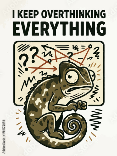 Cartoon chameleon with confused expression.