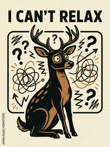 Deer with anxious expression sitting.