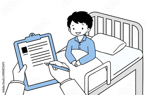 Doctor explaining medical record to patient in hospital bed transparent background