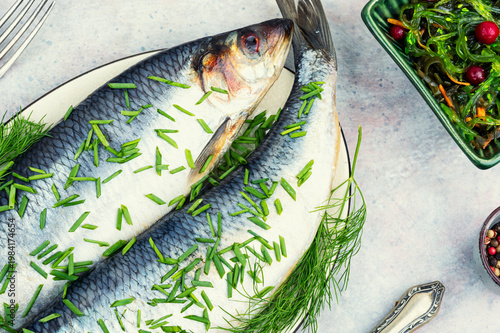 Salted herring with dill and green onion