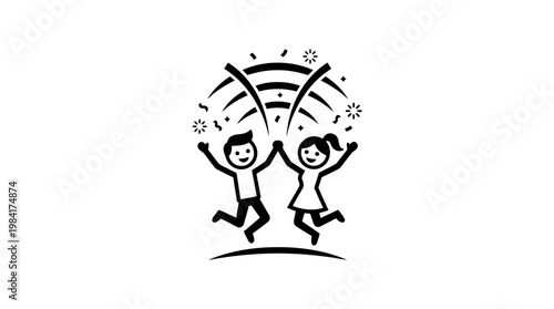 Happy Children Jumping for Joy Icon