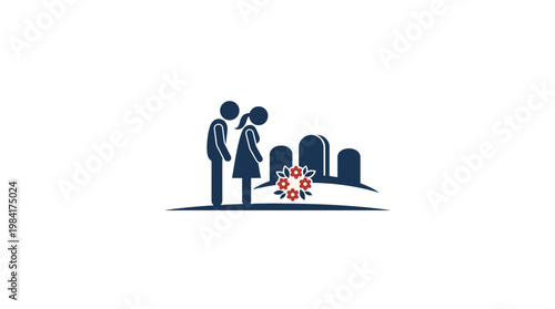 Mourning Couple at a Cemetery Symbolic Representation