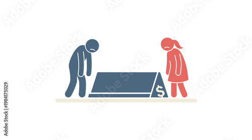 Sad Figures Beside a Sign with a Dollar Symbol