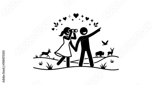 Couple Birdwatching and Enjoying Nature Silhouette