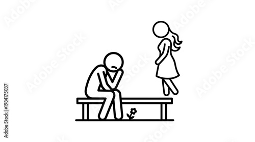 Sad Man on Bench While Woman Walks Away