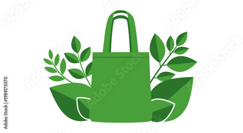 Eco-friendly green tote bag illustration with leaves representing sustainability and nature-conscious shopping habits