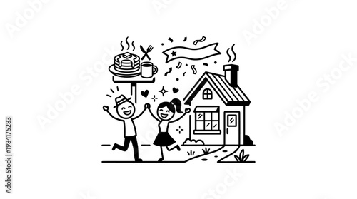 Joyful Couple Celebrates Outside Their Cozy Home