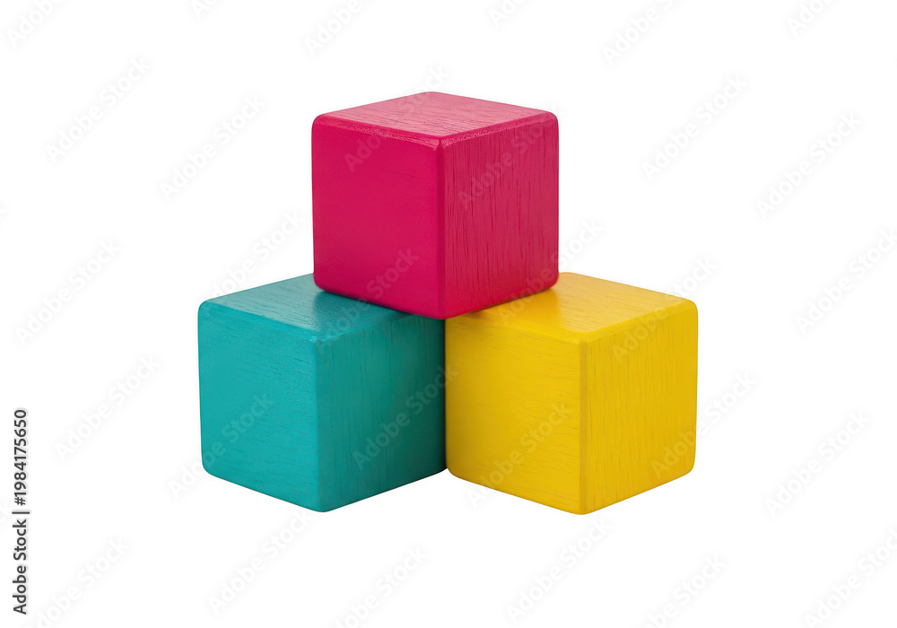 Fototapeta premium Three colorful geometric blocks stacked in a pyramid formation