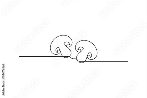 Mushrooms drawing by one continuous line art isolated vector illustration
