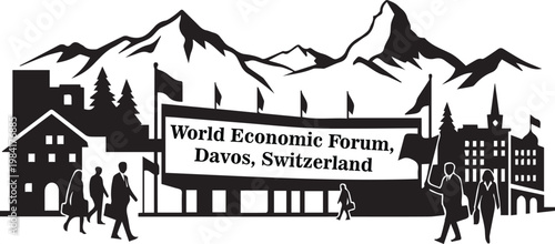 International gathering of professionals congregating for a significant summit in a scenic mountain village, fostering discussions on global issues and collaborative strategies