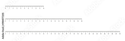 Ruler 10, 20. 30 cm set. Scale centimeter measure tool. Vector