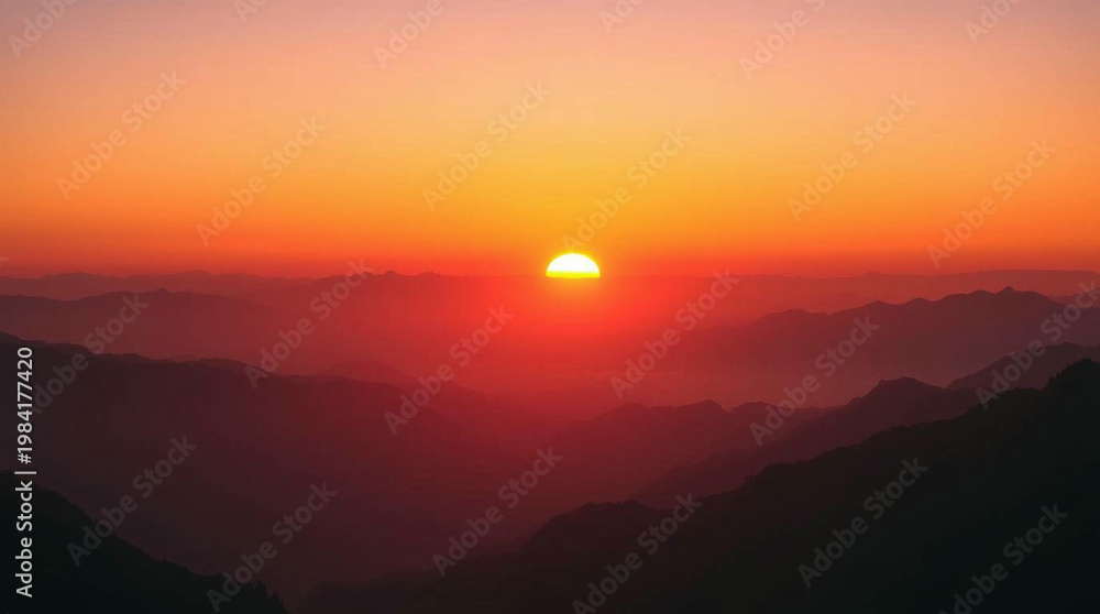 Fototapeta premium Epic Mountain Landscape at Sunset with Orange Purple Sky
