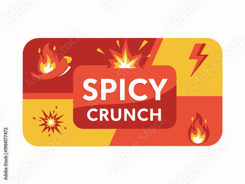 Spicy Crunch Logo with Fire and Lightning Bolt Elements - A Vibrant and Energetic Design