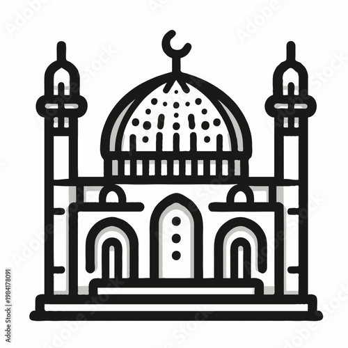 Simple vector illustration of the Taj Mahal silhouette with dome and mosque style architecture as a famous monument and travel landmark in India