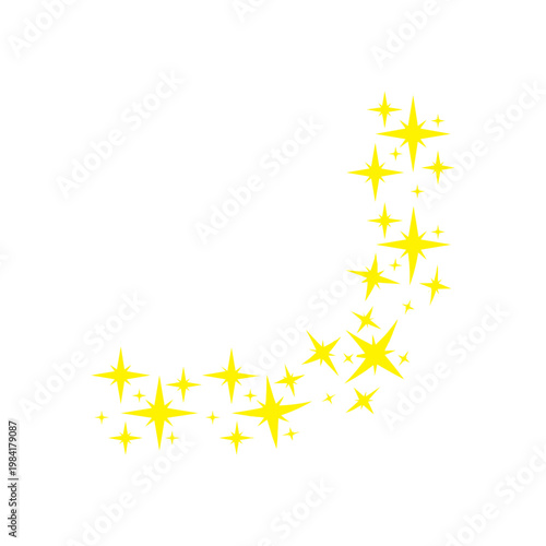 Sparkling yellow stars shining brightly in night sky scene