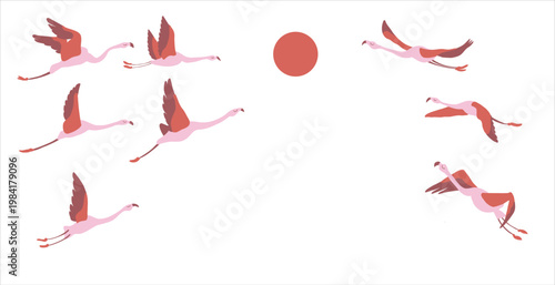 Flamingos Flying to Sun. Summer Banner Pink