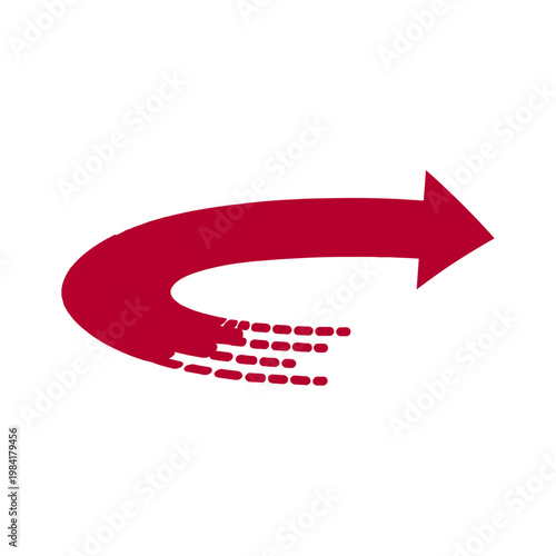 A red arrow curves sharply to the right with motion effect