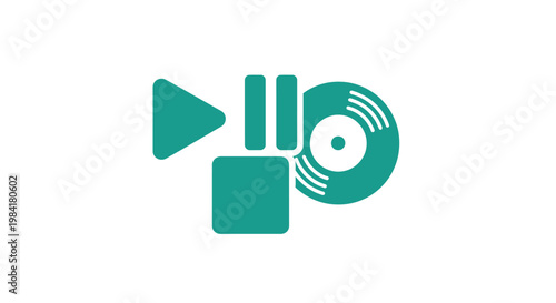 Teal media play button icon set.