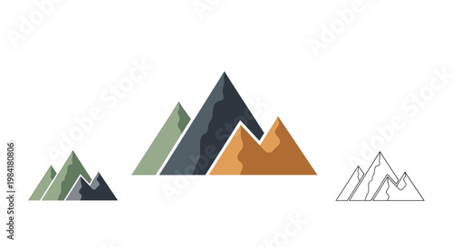 A minimalist graphic design featuring stylized mountain peaks, evoking a sense of ambition, challenge, and reaching new heights. Suitable for business