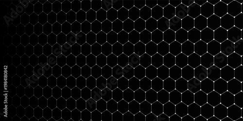 Black background. Dark hexagon carbon fiber texture. Navy blue honeycomb metal texture steel background. Web design template vector illustration EPS 10.