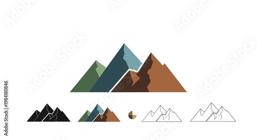A minimalist black silhouette of a mountain peak against a white background evokes ambition, challenge, and reaching new heights – ideal for business 