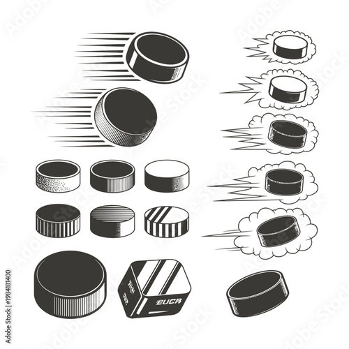 Various types and designs of frisbees and flying discs in motion and stationary states