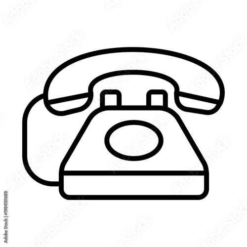 Retro landline telephone with handset and dial, linear icon. Communication, customer support, and classic tech concept. Editable stroke