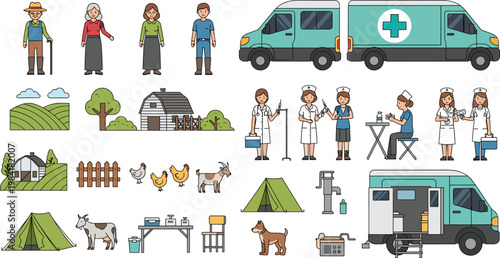 medical emergency response vector illustration with rural healthcare