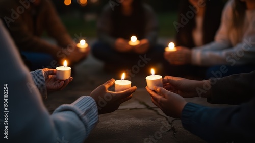 Candlelight vigil for peaceful reflection outdoor gathering emotional ceremony serene atmosphere intimate viewpoint community solidarity