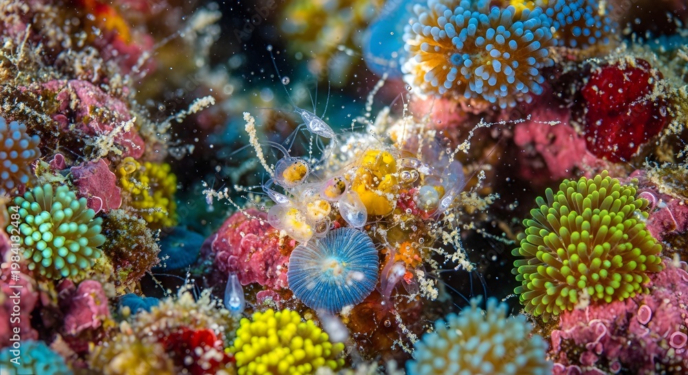 Fototapeta premium Vibrant underwater coral reef teeming with colorful marine life and aquatic organisms
