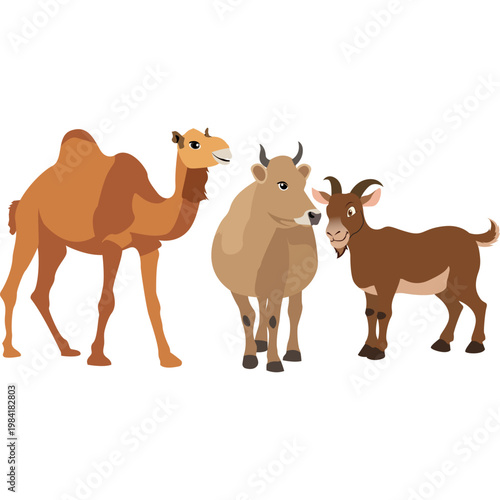 Illustration of Sacrificial Animals for Eid al-Adha Set