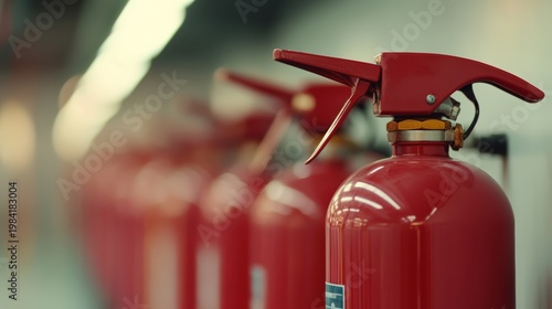 Fire safety training workplace image of fire extinguishers industrial environment close-up view awareness and preparedness